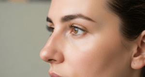 lady with liquid nose job from the side