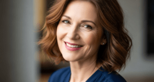 middle aged lady with clear, smooth skin after treatment at the medisha clinic